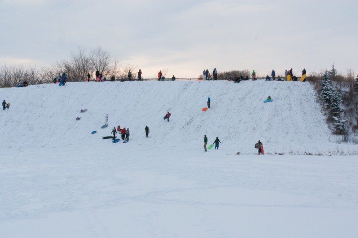 The hill at Mulberry Fields is a favorite place for sledding in Zionsville. (File photo by Ann Marie Shambaugh)
