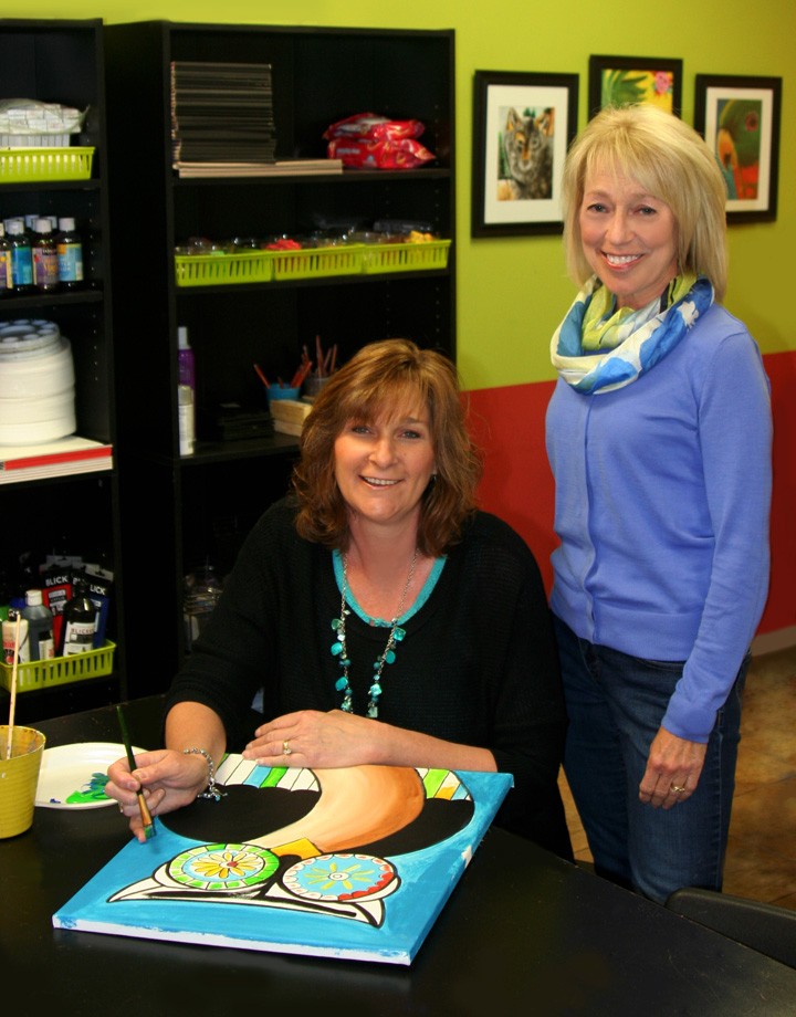Sylvia Runningen (left) is the owner of MyArt studios in Carmel, Noblesville and Fishers, and Barb Hegeman is the owner of the Zionsville MyArt studio. (Photo by Michelle Williams) 