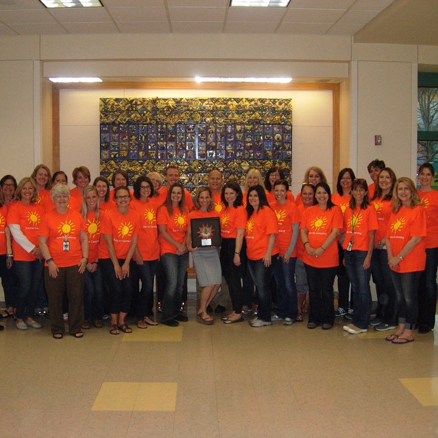 After Carey Ridge art teacher Katie Collier received her award, the staff of the school all wore Arts for Learning T-shirts to celebrate the honor. (Submitted photo)