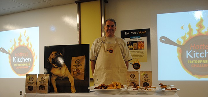 Mark McSweeney with his Broad Ripple Chip Co. booth at the Hottest Kitchen Competition June 24. (Photo by Anna Skinner)