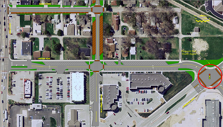 An overview rendering of the completed construction at Lantern Road and Commercial Boulevard.