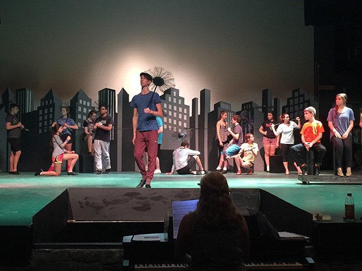 The ensemble rehearses “Step in Time” on stage, with Matt Conwell, who plays Bert, center stage. (Submitted photo)