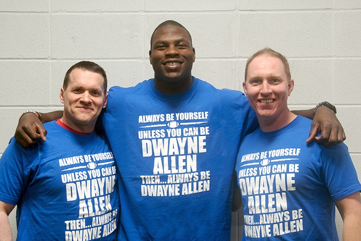Bill Hartman, from left, Colts tight end Dwayne Allen and Mark Robertson. (Submitted photo)