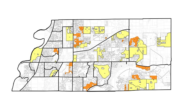 This rendering shows the selected areas of the area’s growth study. (Submitted map)