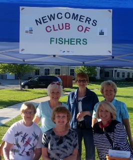Newcomer’s members work at the Fishers Farmers Market, from front left: Evelyn Oldsen, Margie Bultman and Pam Zorger, (from back left), Marti Anthony, Judy Torrence and Jane Yale. (Submitted photo)