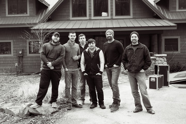 “In late winter of this year we stole away to a secluded lake cabin to track the record with our producer, Thom Daugherty,” said Hunter Smith. This is a photo from their time at the cabin. From left: Alex Reiff, Justin Langebartels, Kyle Whiteley, Thom Daugherty, Hunter Smith and Ethan Ehrstine. (Submitted photo)