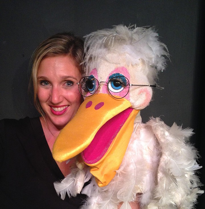 Sherman the Pelican with Heidi Shackleford the puppeteer. (Submitted photo)