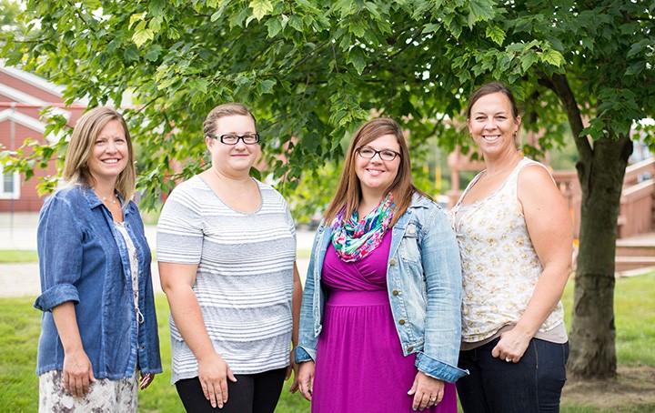 From left, teacher Claire Cesjlarev and founding members Sarah Cook, Angela Wills and Courtney McCracken are starting The Limberlost School this fall, the area’s first cooperative elementary school. (Photo by Zach Dobson)
