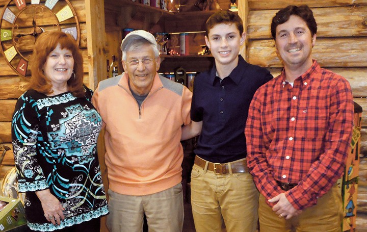 From left, Kelly Holden, with family members Bob Erwin, her father; Chase Erwin, her nephew; and Cort Erwin, her brother. All of the family members have been involved in running the four Cynthia’s Hallmark stores. (Submitted photo)