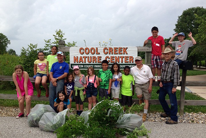 Westfield Rotarians took students to Cool Creek Park to learn about invasive plants and also cleaned up trails and pulled weeds before designing tiles at a pottery shop. (Submitted photo)