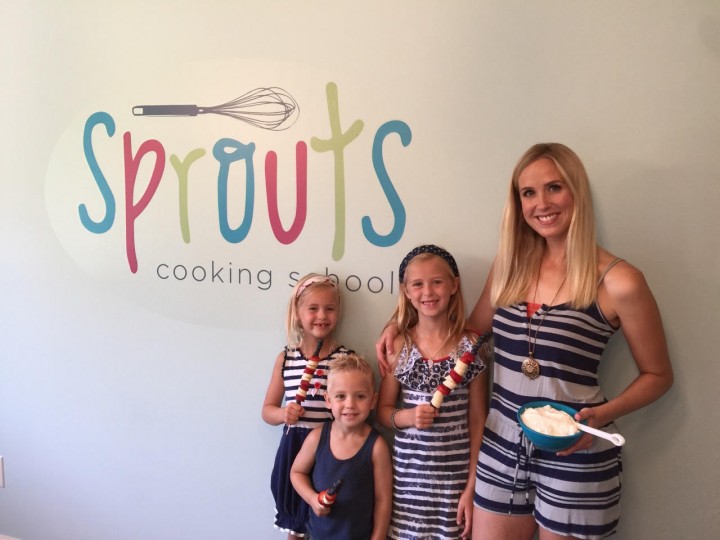 Stephanie Drewry with her three children, Emma, Grace and Jack in their home studio for Sprouts Cooking School. (Submitted photo) 