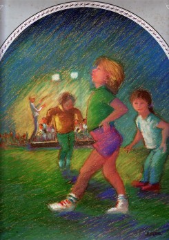 Ward Degler captured kids dancing to the music of the symphony in a painting, which was used to promote concerts the following year. (painting by Ward Degler) 