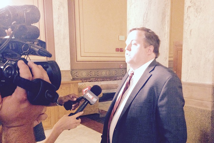Mark Cranley, an attorney representing the Town of Zionsville, spoke to the media after presenting his argument to the Indiana Supreme Court. (Photo by Sam Elliott)