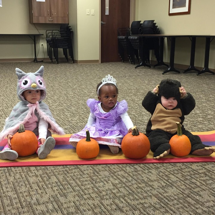 Babies Kallie Lynch, Avery Hill, Lydia Herbert dressed up in their Halloween costumes in preparation for this year’s Baby Boo class. (Submitted photo)
