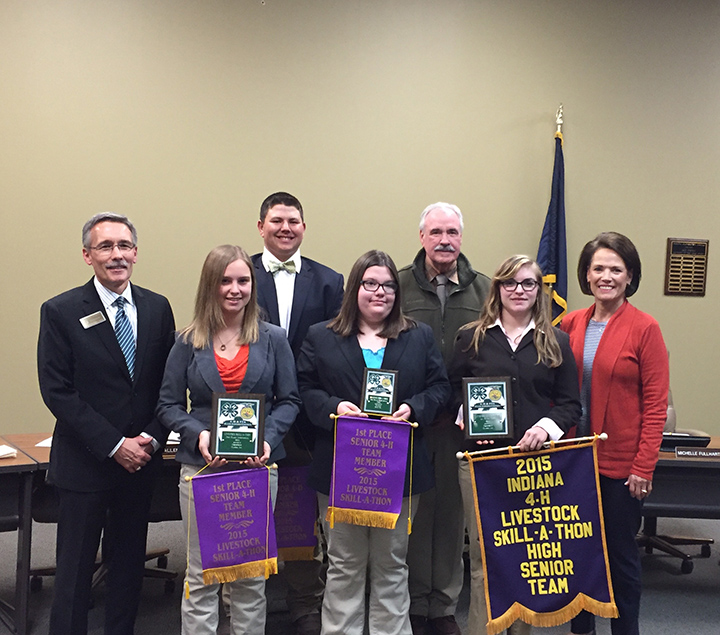 From left, Supt. Dr. Allen Bourff with HSE Future Farmers of America Skill-a-Thon State Champions Kassidy Fletcher, Brant Boram, Sarah Burk, Thomas Younts, Laura Allaben and HSE Board Vice President Karen Harmer. (Photo by James Feichtner)