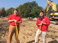 Mike Eby, left, and son Brandon at the ground breaking of the new building. Mike, 61, said that when he retires from MSTE, Brandon, 31, will continue the business. (Submitted photo)