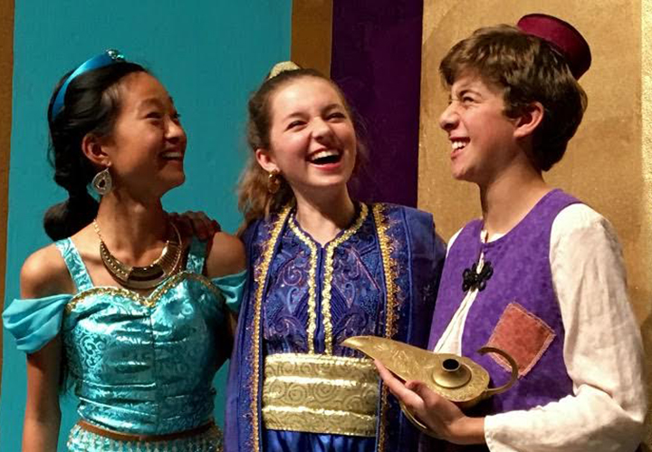 From left, Jasmine, played by Chendi Liu, Genie, played by Elle Nichol, and Aladdin, played by Ethan Gold. (Submitted photo)