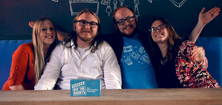 From left, Riley Day, Tommy Day, Chad Yadon and Michelle Yadon are using Kickstarter to raise $15,000 to produce their game, Buy the Rights. (Submitted photo)