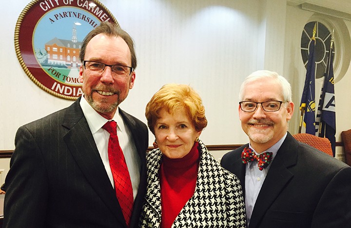 Outgoing councilors Rick Sharp, Luci Snyder and Eric Seidensticker at the final meeting of 2015. (Photo by Adam Aasen)
