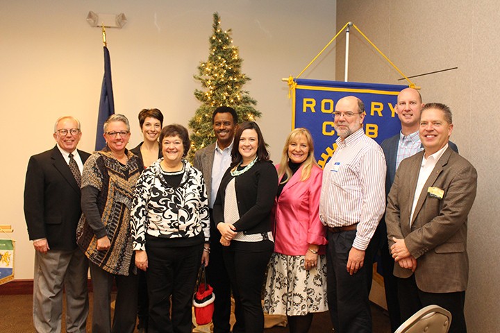 From left, Dick Parks of Fishers Rotary, Kelly Hartman of Outside the Box, Dawn Adams of Food 4 Souls, Linda Williams of Come to Me Food Pantry, Mark Blade of Indiana Rotary, Anna Hudak of Crossroads of American Council, Dori Sparks-Unsworth of Pink Ribbon Connection, Jim McElhinney of Family Promise of Greater Indiana, Jim Wolf of Hamilton Co. Leadership Academy and Gregg Hiland of Fishers Rotary Not-for-Profit Management. (Photo by James Feichtner)