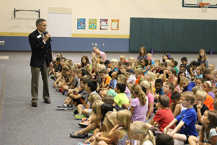 Supt. Dr. Allen Bourff speaks to students during one of his listening tours at local schools. (Submitted photo)
