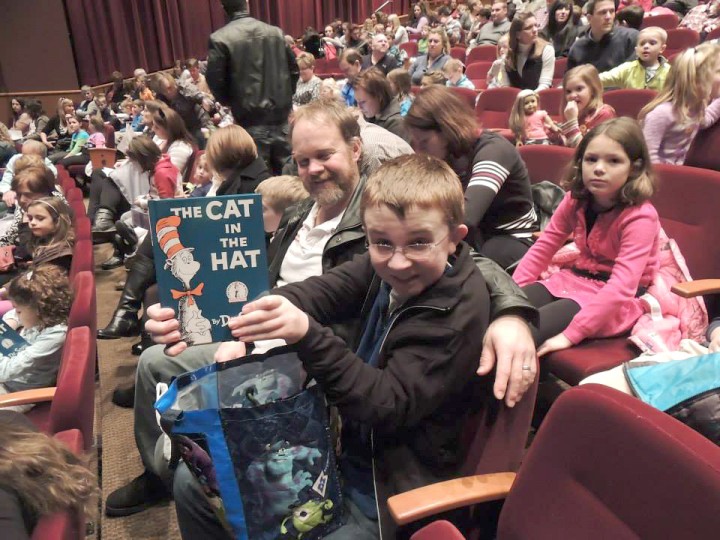 Nick Schweigel with his father, Terry Schweigel, at last year’s performance of “The Cat in the Hat.” (Submitted photo)