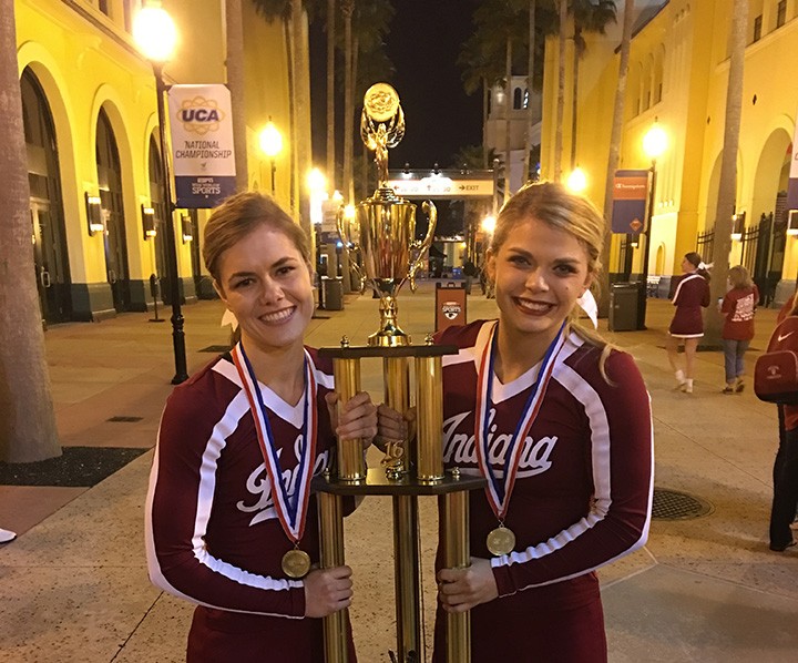 Kaylin Lapel, left, and Kirby Lynch are CHS grads and members of the IU Crimson Cheerleading team that recently won a national title. (submitted photo)