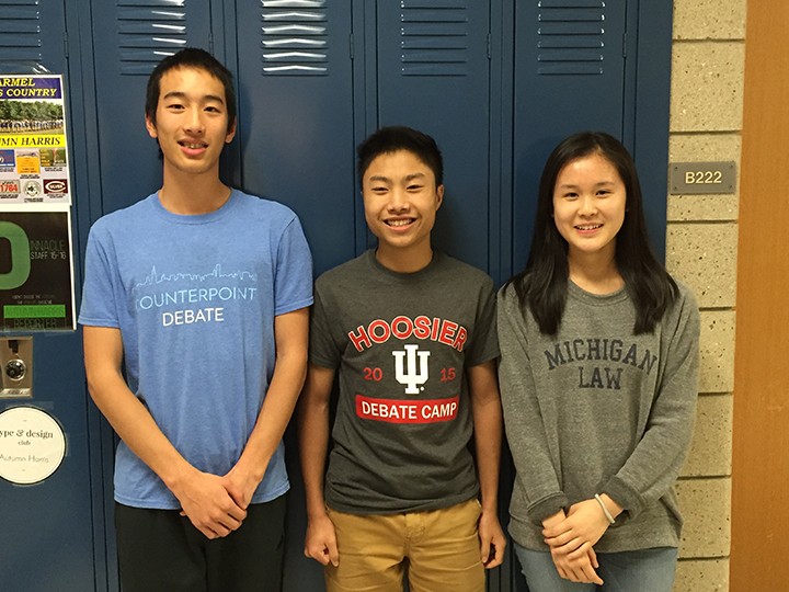 From left, Michael Wang, Darren Chang and Katie Long are the first team from Carmel High School to advance to the Round of 64 in the IPPF competition. (Submitted photo)