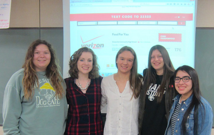 From left, Abi Robinson, Shelby Paden, Jordan Thielbar, Violet Dusek and Courtney Matkovic won the Verizon App Challenge for their group concept at the state level this month. (submitted photo)