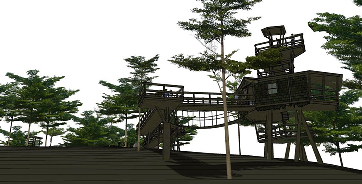 A four-story treehouse offering panoramic views of Conner Prairie highlights the history park’s new Treetop Outpost, which is set to open July 1. (Submitted rendering)