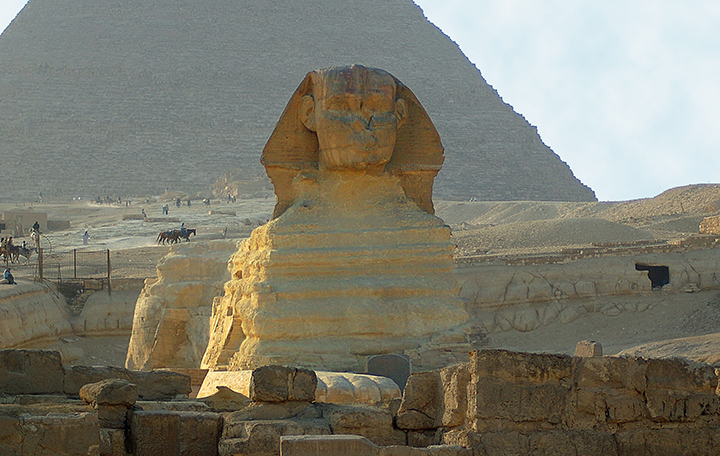 Great Sphinx and Pyramid of Khafra. (Photo by Don Knebel)