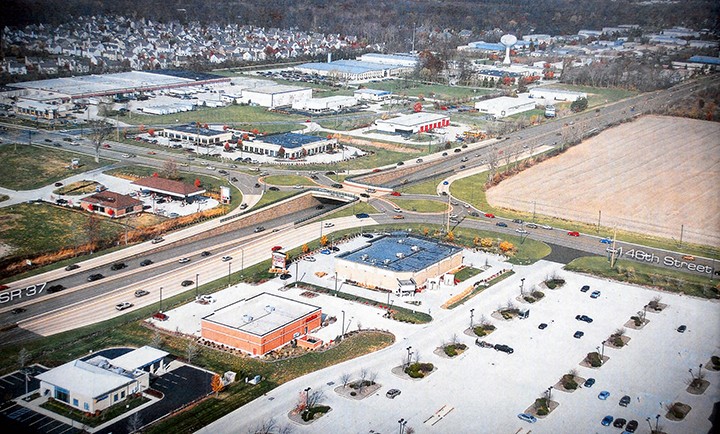This bird’s-eye view of the project looks northwest at 146th Street and Ind. 37. (Submitted rendering)