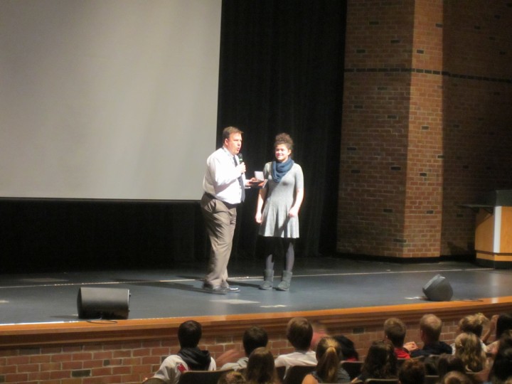 ZCHS principal Tim East presents Victoria Martine with a bronze medallion for her selection as a Distinguished Finalist for Indiana in the 2016 Prudential Spirit of Community Awards. (submitted photo)