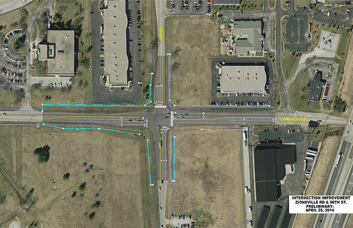 Plans call for the realignment of the intersection at Zionsville Road and 96th St., among other upgrades. (Submitted photo)