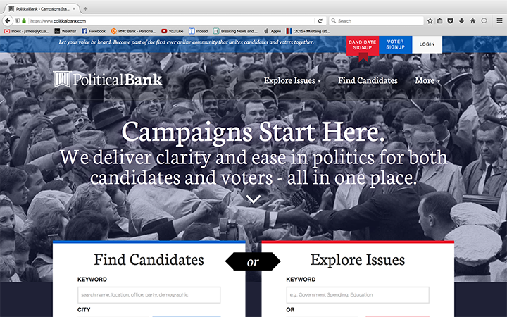 The PoliticalBank website allows candidates at all levels to connect with voters. (Submitted photo)