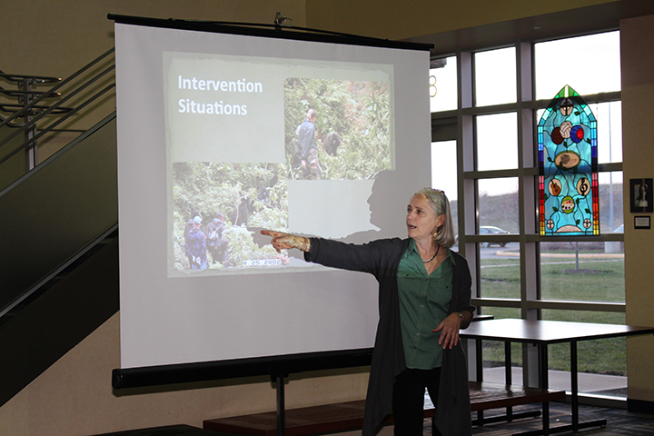 Dr. Jan Ramer gives her 'One Health: How We All Benefit' presentation at Unversity High School in Carmel. (Photo by James Feichtner)