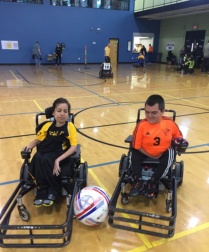 Natalie Russo, left, and Jordan Dickey play power soccer. Dickey is also a member of the national team. (Submitted photo)