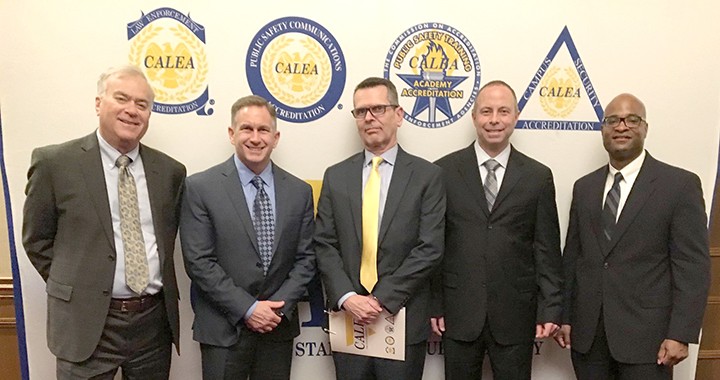 From left: Mayor Andy Cook, Chief Joel Rush, Lieutenant Mike Allen, Assistant Chief Scott Jordan and Captain Charles Hollowell traveled to Missouri to receive an accreditation award from the CALEA. (Submitted photo)