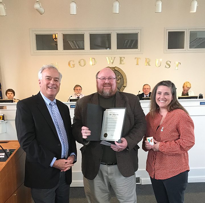 Mayor Andy Cook recently took the mayor’s monarch pledge. From left, Andy Cook, Al Patterson and Amanda Smith. (Submitted photo)