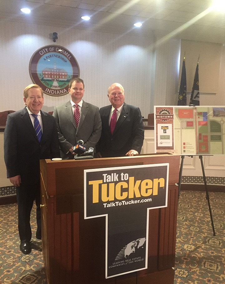 Mayor Jim Brainard, Justin Moffett, and Tucker CEO Jim Litten. (Photo by Adam Aasen)​