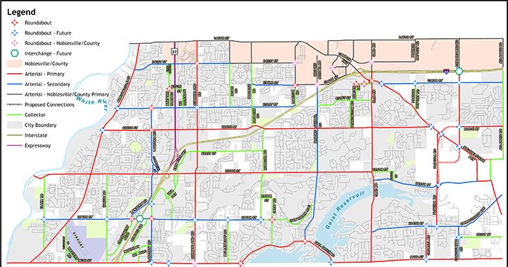 The city’s thoroughfare plan anticipates future road infrastructure needs as Fishers continues to grow and develop. (Submitted map)