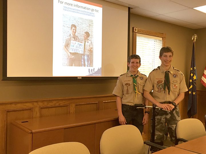 Patrick, left, and John Ryan present separate Eagle Scout projects, both planned for Raymond Worth Park. (Photo by Anna Skinner)