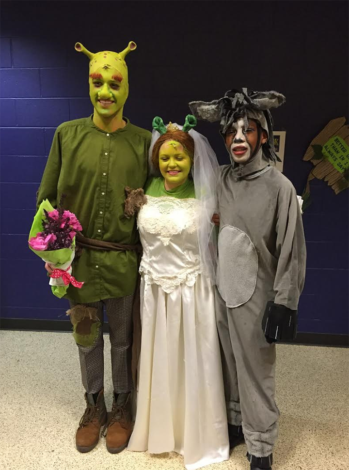 Jeremiah Vroegop as Shrek, Shelby Grice as Fiona and Tyland Armour as Donkey in TPCA’s ‘Shrek.’  (Submitted photo)