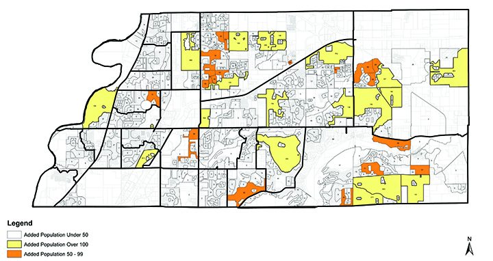 Fishers’ special census will focus on the highlighted portions of the city identified as high- growth areas. (Submit- ted map)