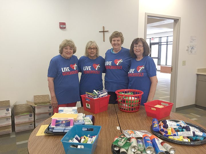 From left, Pat Nash, Margaret Whitesel, Evelyn Seeley and Sandy Hughey helped arrange for Christmas in July care packages to be sent to troops overseas. (Submitted photo)