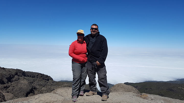Andrea and Bill Ryan of Carmel pause during their hike on Mount Kilimanjaro. (Submitted photo)