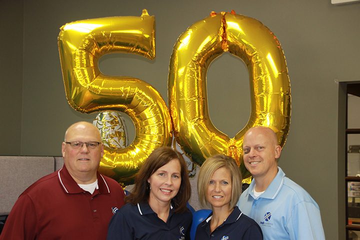 On June 24, Ball Systems Technologies celebrated 50 years as a business with a cookout. From left, the four current owners Andy Caine, Heather Caine, Stacy Turley and Pat Turley, all Westfield residents. (Submitted photo)