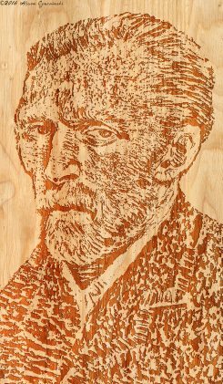 One of Alison Czarcinski’s wood pieces, the face of Vincent Van Gogh. (Submitted photo)