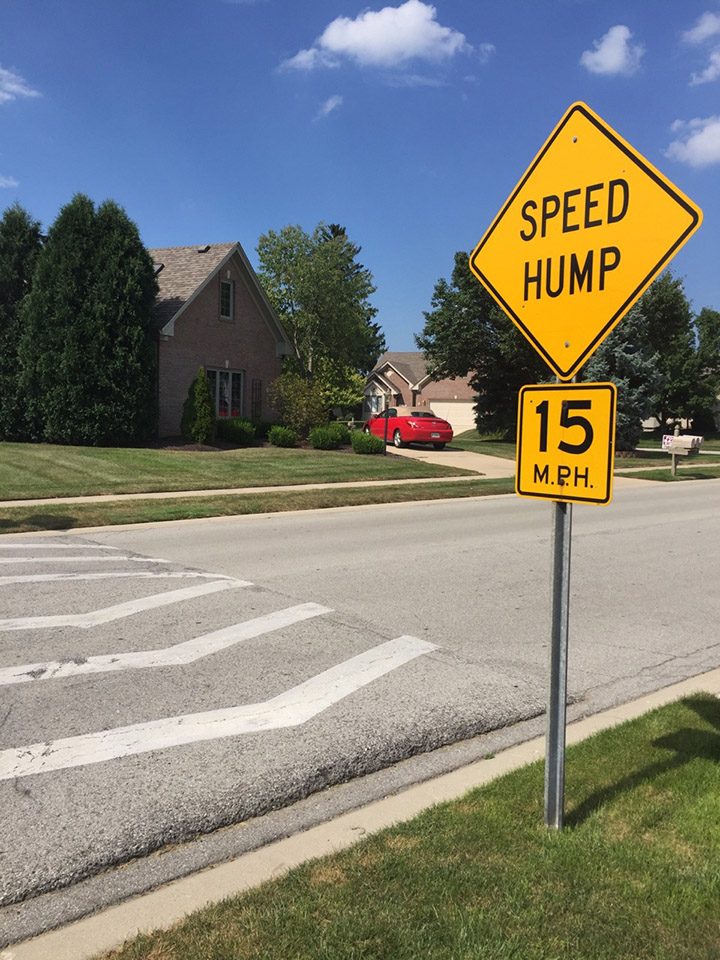 A speed hump along Medalist Parkway in Carmel. (Photo by Adam Aasen) 