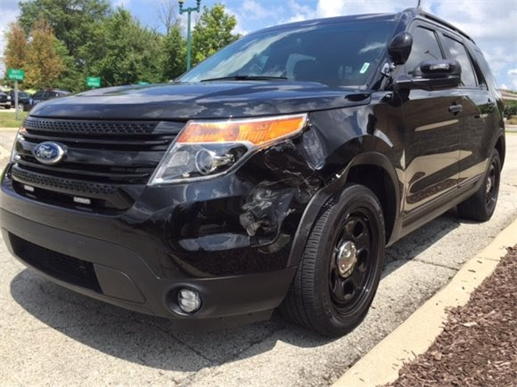 A FPD SUV was damaged after Gregory Gardner II rammed a stolen Jeep Cherokee into the vehicle July 31. (Submitted photo)